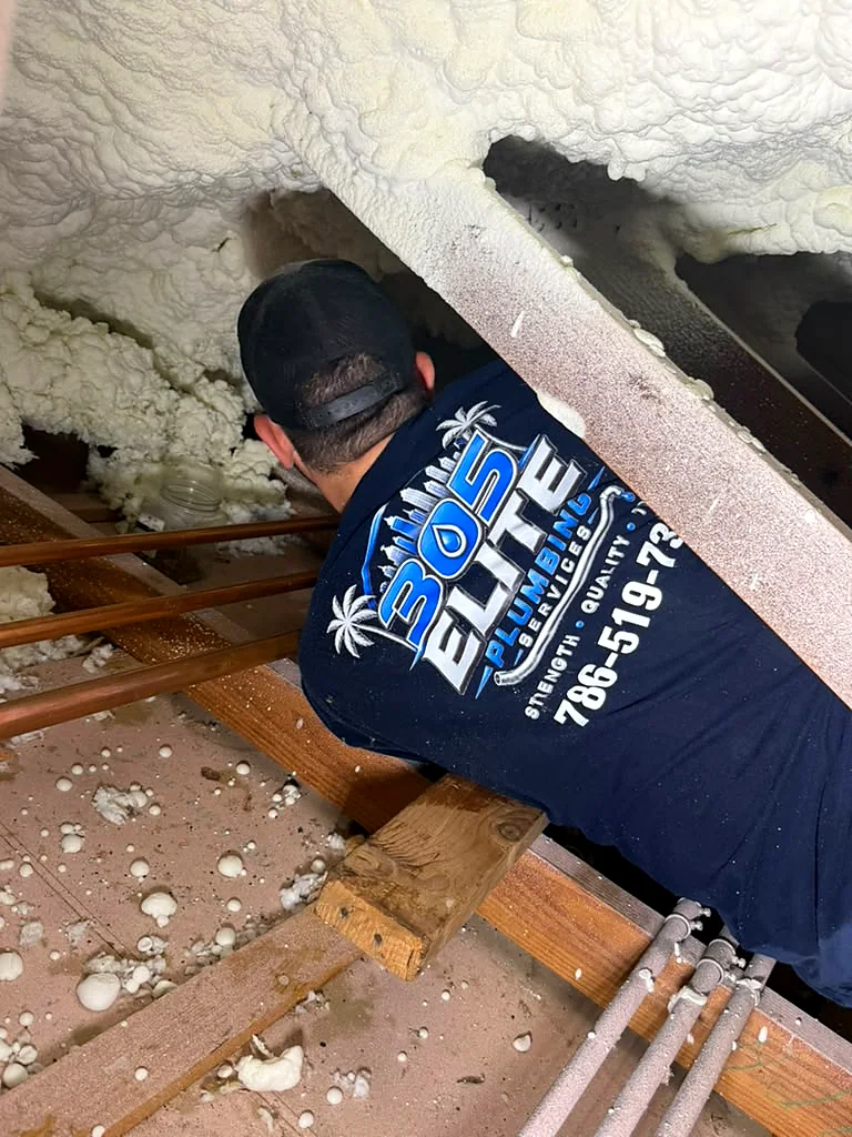 Attic copper re-piping in Miami by 305 Elite Plumbing